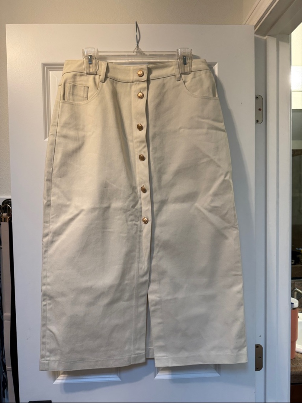 Classic Cream Button-Front Midi Skirt